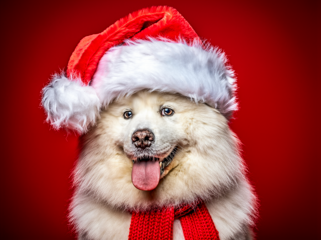 Warm, cozy pet portrait with festive holiday spirit