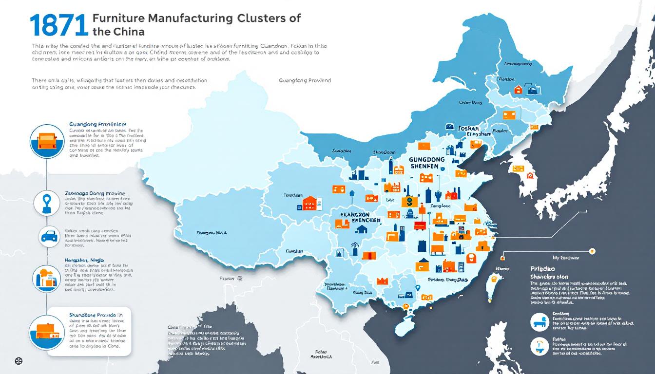 Map of China furniture manufacturing clusters - Guangdong, Zhejiang, Shandong