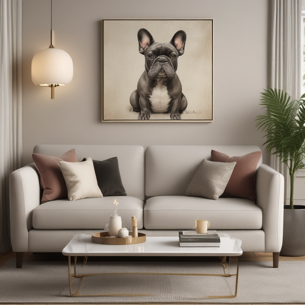 Living room with pet portrait canvas