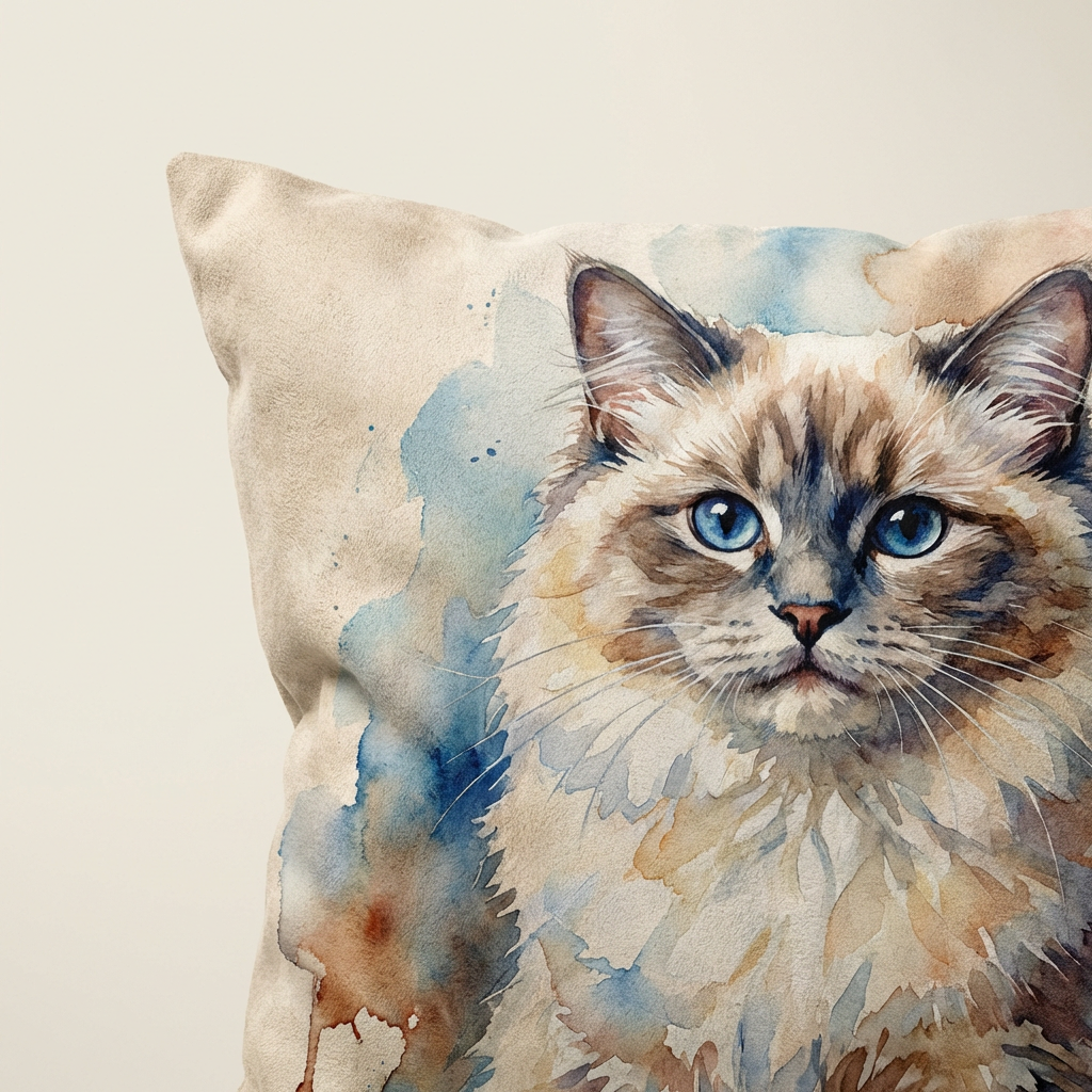 A happy pet owner hugging a custom memorial pillow of their late Golden Retriever